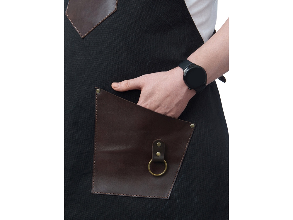 Фартук из канваса с ремнями из натуральной кожи, материал: канвас смесовый, плотность 450 гр/м, натуральная кожа КРС, цвет черный, коричневый темный-2