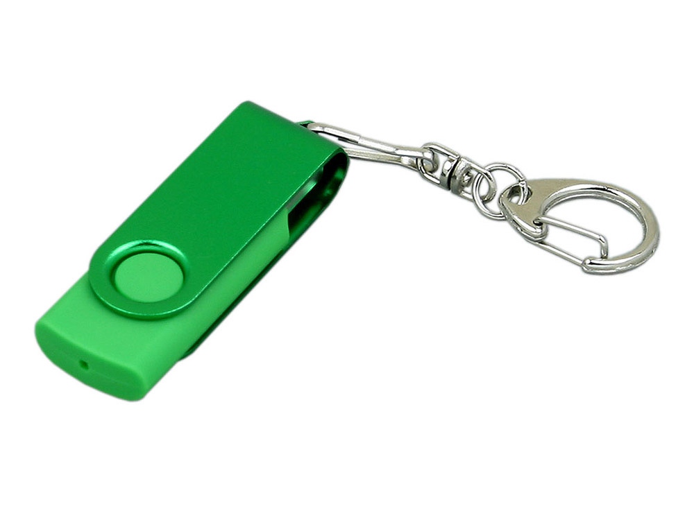 Флешка промо поворотный механизм, с однотонным металлическим клипом, 32 Гб, зеленый-0