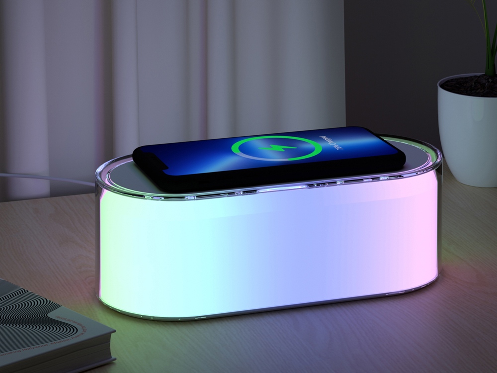 Ночник с беспроводной зарядкой и RGB подсветкой Miracle, 15 Вт, белый-7