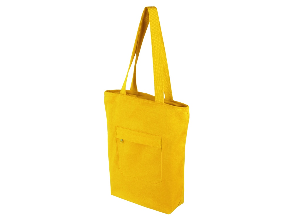 Сумка на молнии Zipper из хлопка 280 г c карманом на молнии спереди, желтый-3