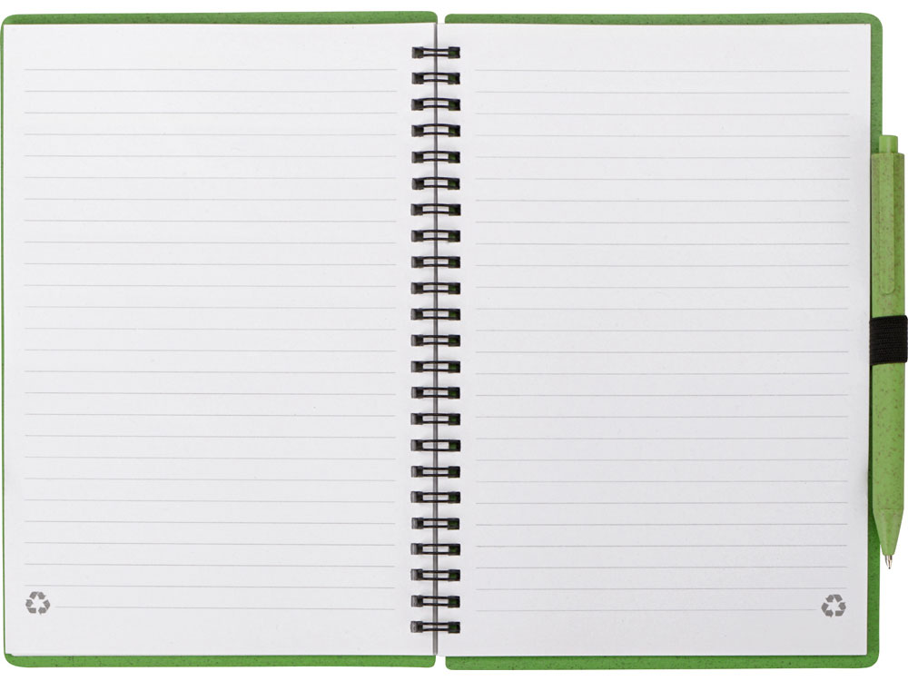 Блокнот А5 Toledo M, зеленый + ручка шариковая Pianta из пшеничной соломы, зеленый-6