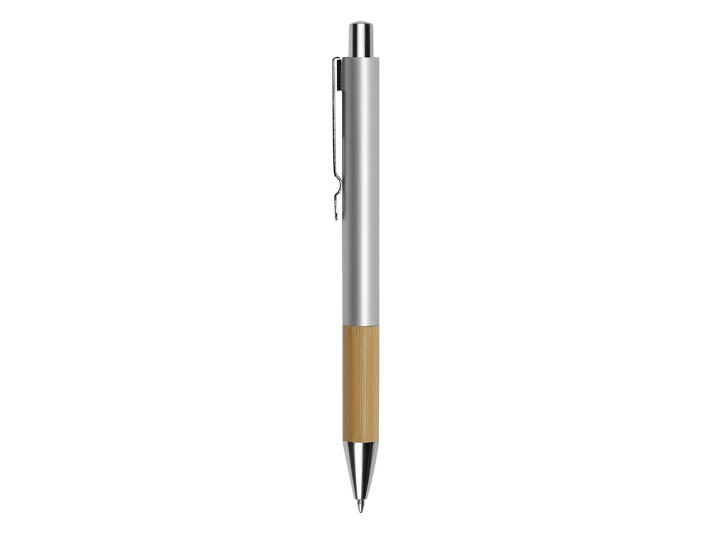 Ручка металлическая шариковая Sleek, серебристый/бамбук-2
