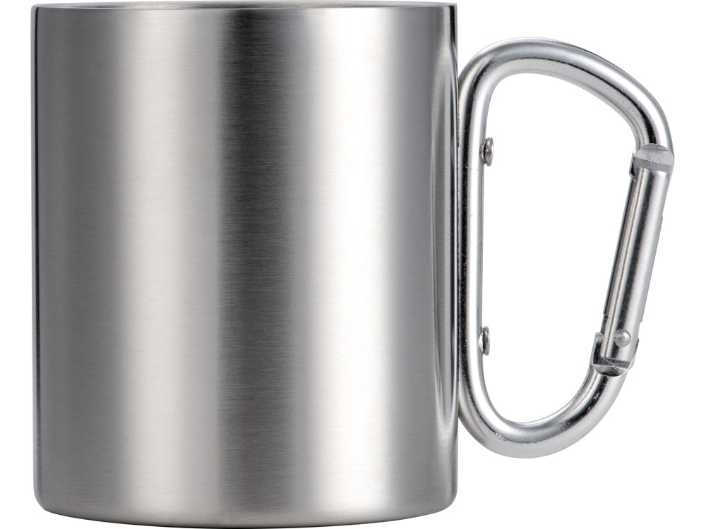 Стальная кружка Elbrus с двойными стенками и ручкой-карабином, 300 мл (глянц), серебристый-1