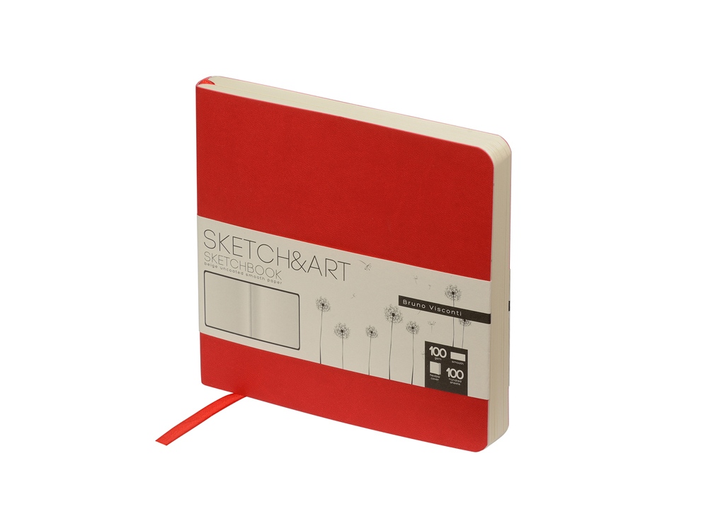 Скетчбук Sketch & Art в мягком переплете 145х145 мм, 100 л. бежевой бумаги 100 гр., красный-0