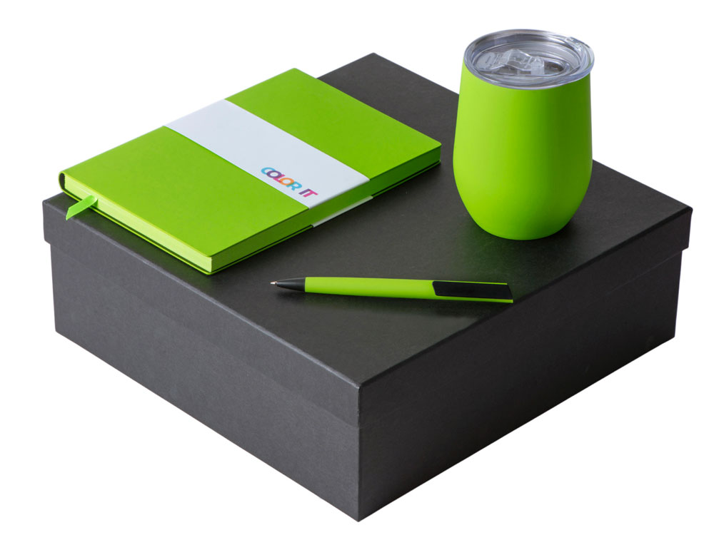 Подарочный набор c блокнотом C1, ручкой и термокружкой, зеленое яблоко-0
