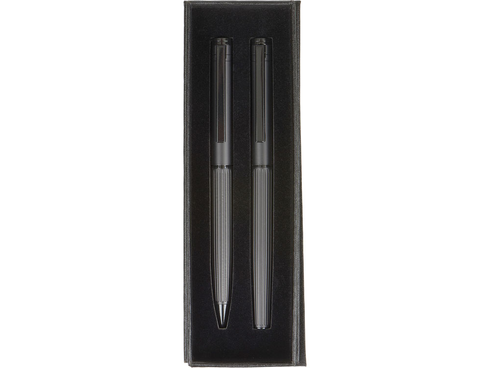 Набор из шариковой ручки и ручки-роллера с анодированным зеркальным слоем в подарочной коробке Monarch Black, черный-8