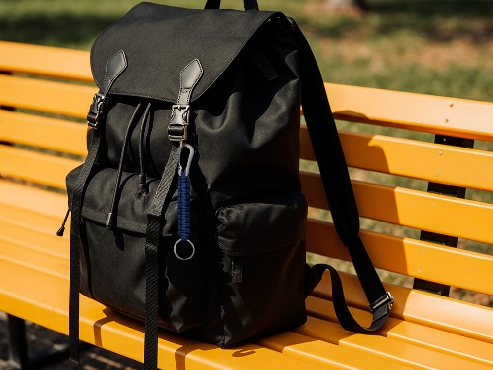 Брелок-веревочка Austere с карабином и кольцом, темно-синий с серебристым-2