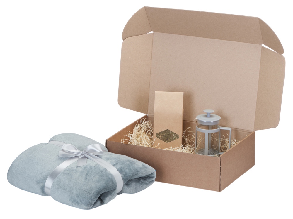 Подарочный набор Tea time с пледом, серый-1