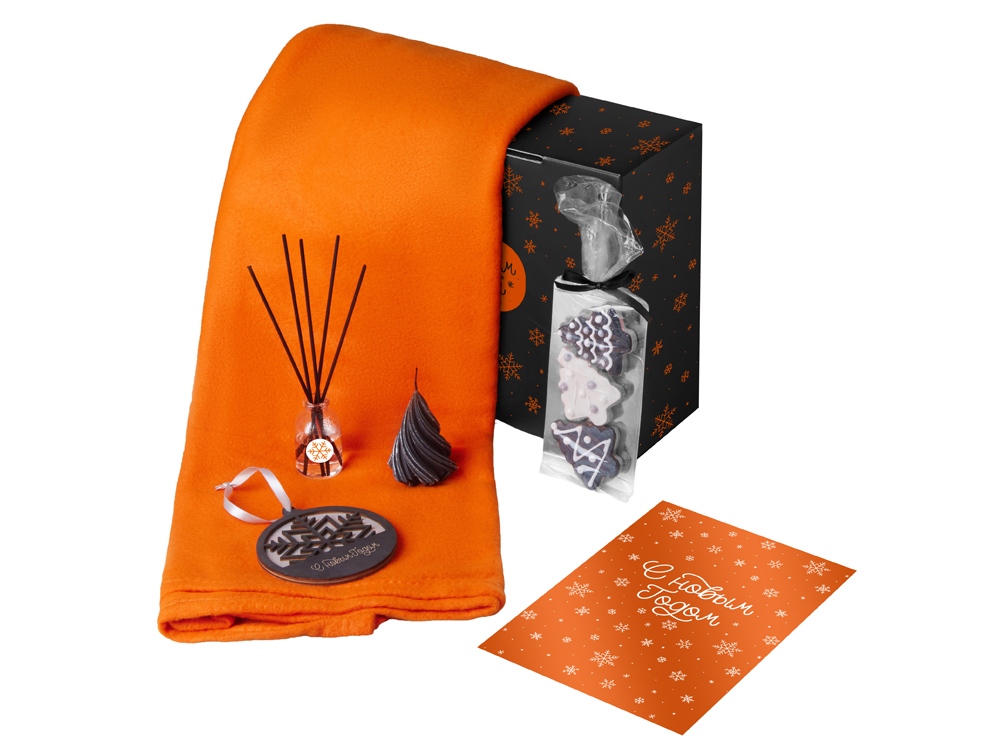 Подарочный набор с пледом, свечой и диффузором, оранжевый-0