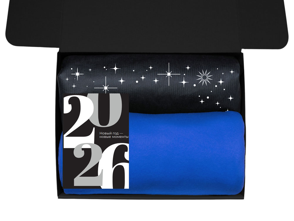 Подарочный набор c пледом, френчпрессом, чаем и медом, синий-2