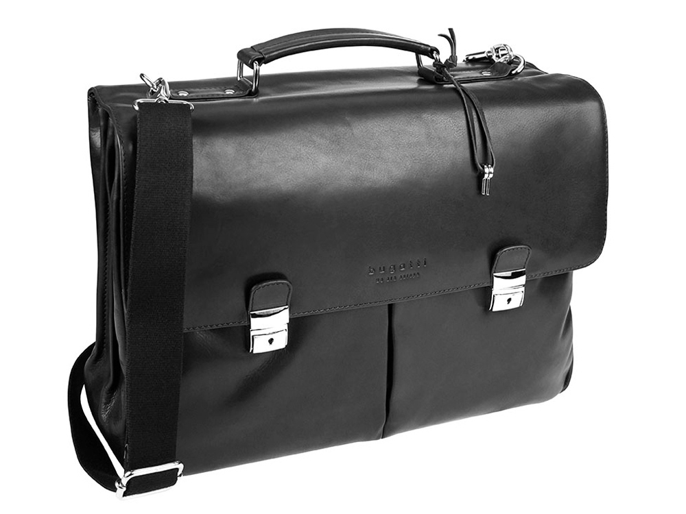 Портфель BUGATTI РОМАНО | ROMANO 15'', чёрный, натуральная воловья кожа, 43х13х32 см-0