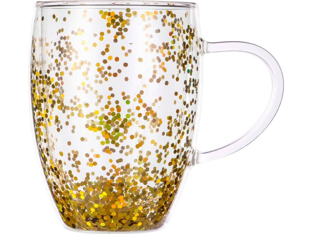 Кружка с двойными стенками с блестками, 360 мл, золотистый-3