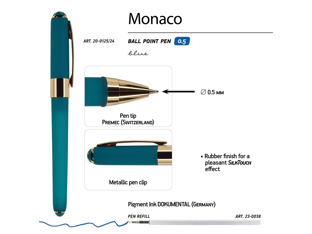 Ручка пластиковая шариковая Monaco, 0,5мм, синие чернила, морская волна-2