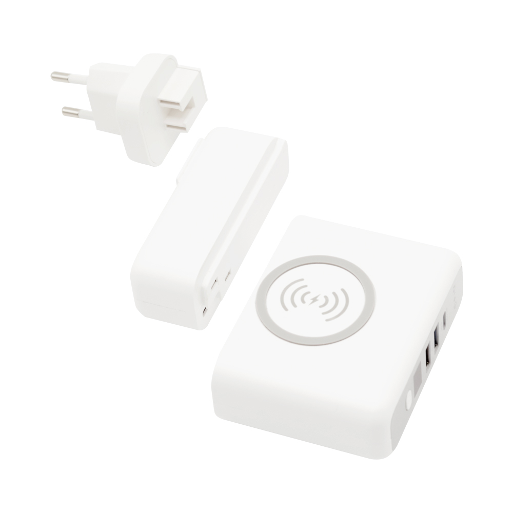 Внешний аккумулятор Gemini с беспроводной зарядкой и сетевым адаптером, Белый-1