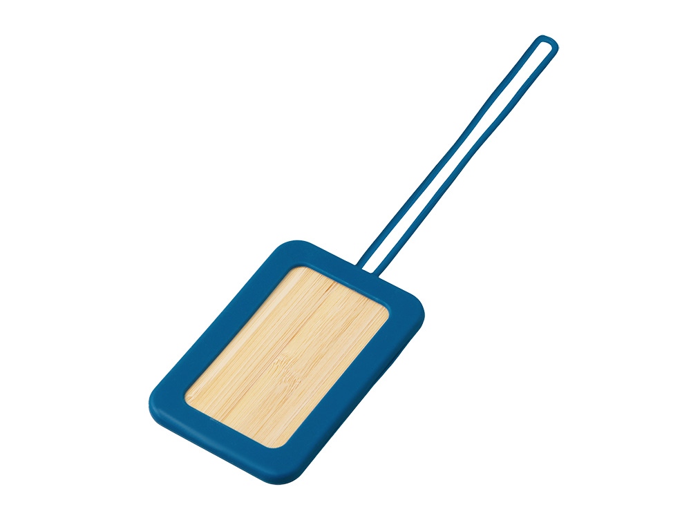 Бамбуковая багажная бирка с силиконовым чехлом Тагу, темно-синий-0