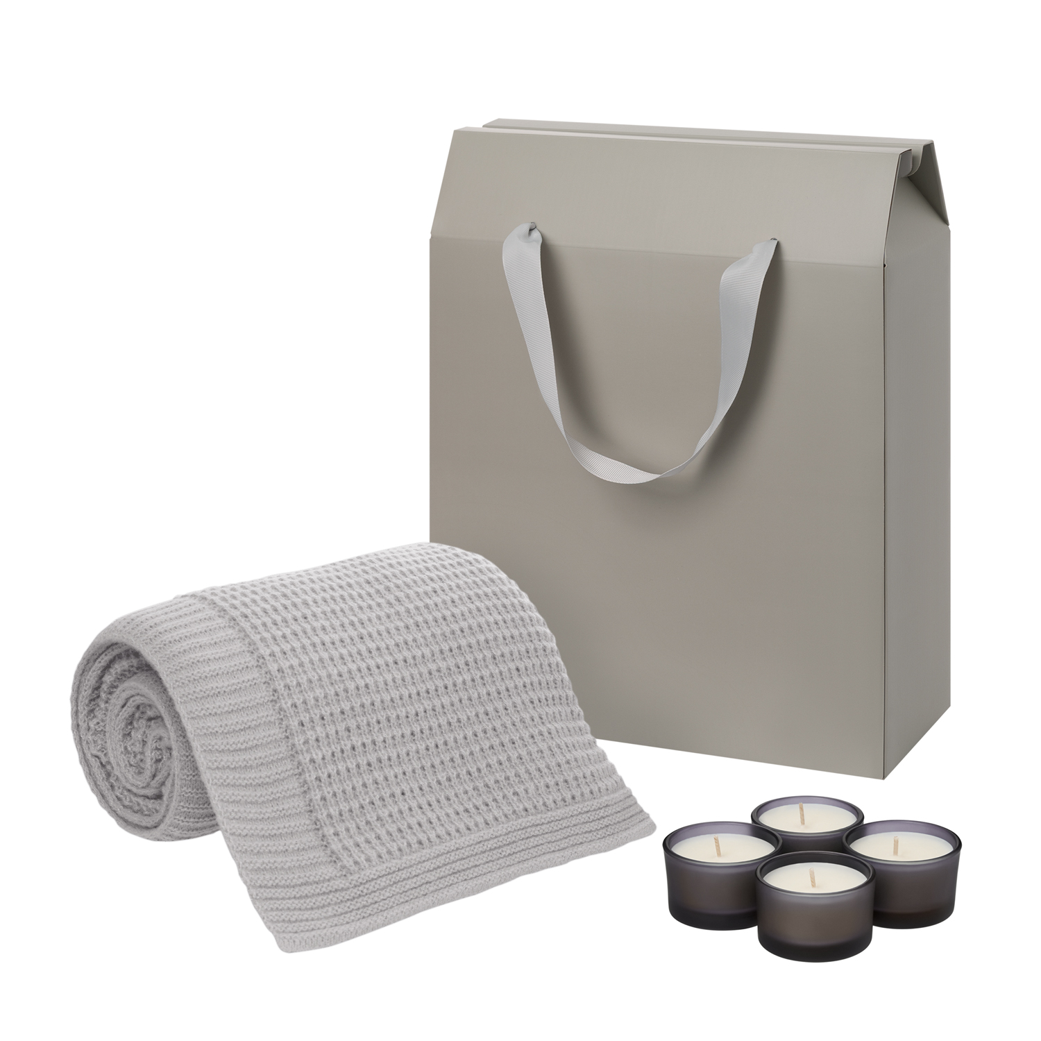 Подарочный набор Сенто (Sento), Мальта Софт (Malta Soft), серый (свечи, плед)-0
