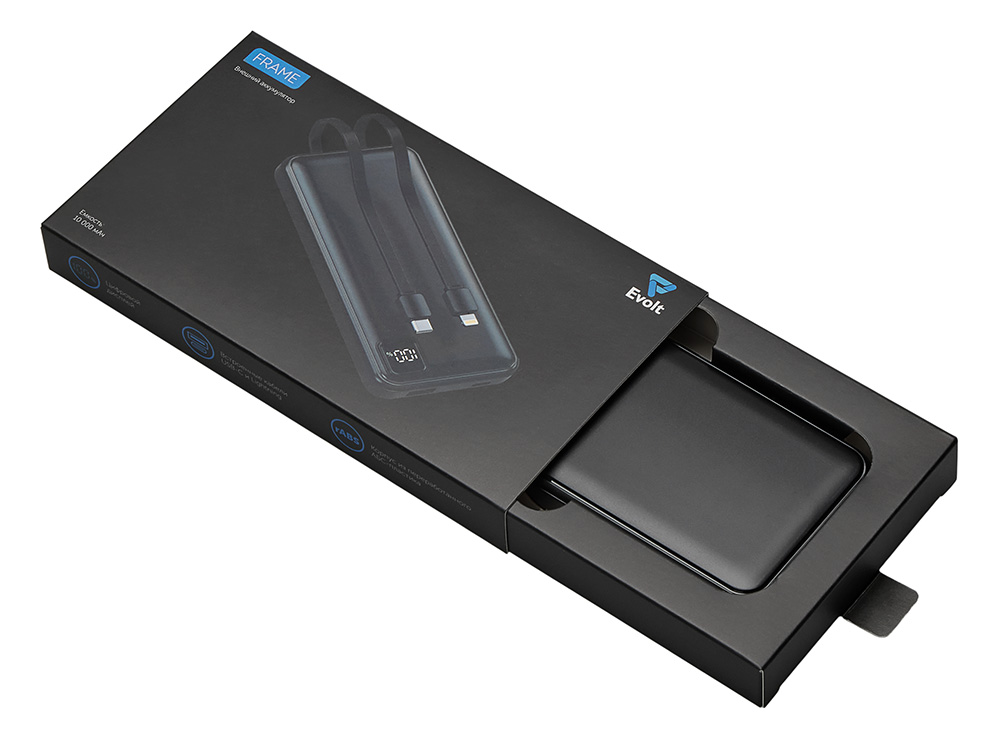 Внешний аккумулятор со встроенными кабелями Фрэйм, 10000мач, черный-5