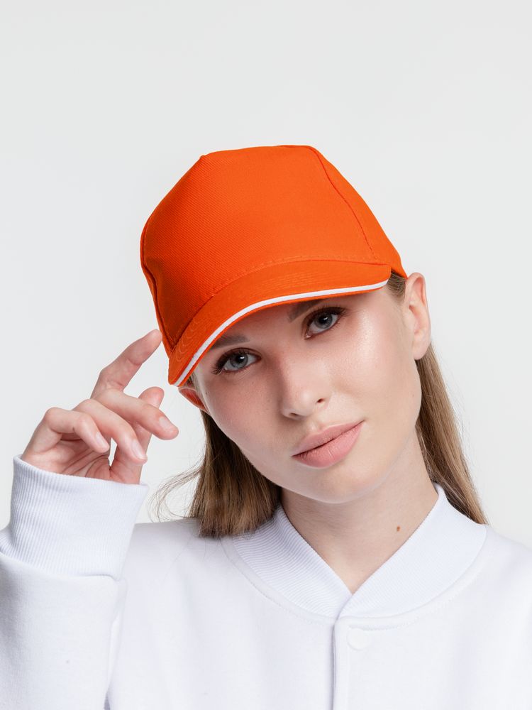 Бейсболка Classic, оранжевая с белым кантом-3