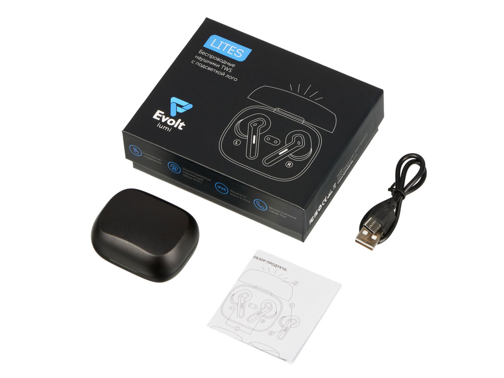 Беспроводные наушники с шумоподавлением c подсветкой лого Lites, черные-5