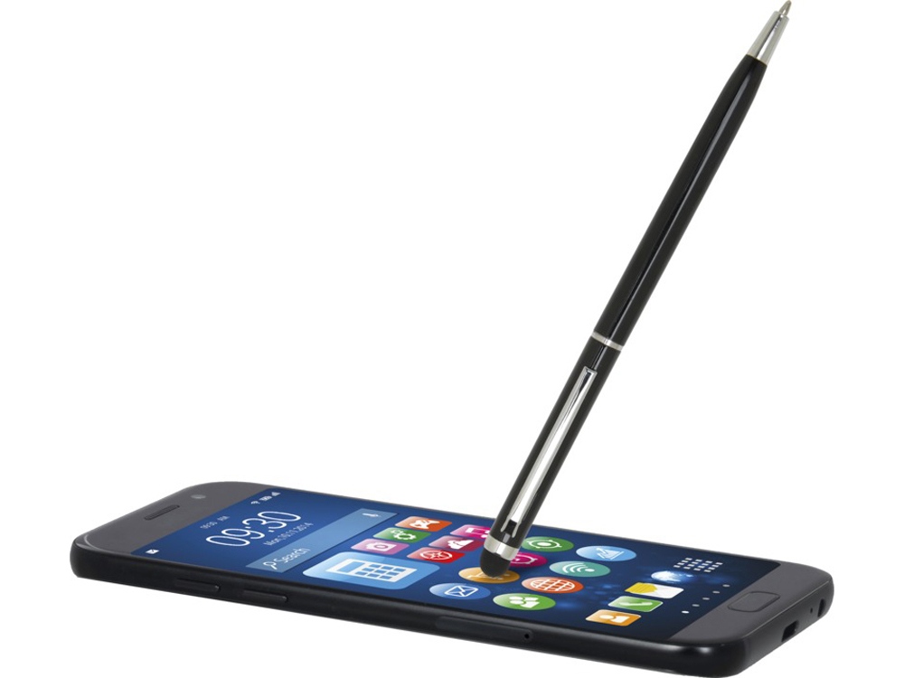 Шариковая ручка Ore алюминиевая со стилусом - сплошной черный-3