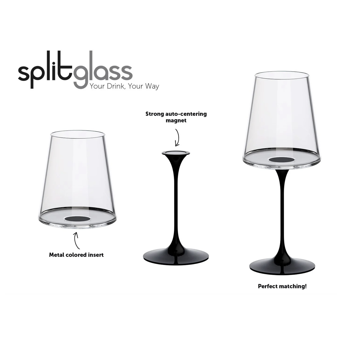 Хрустальный бокал для белого вина на магните Trebonn SplitGlass, 2 шт, 280 мл-3