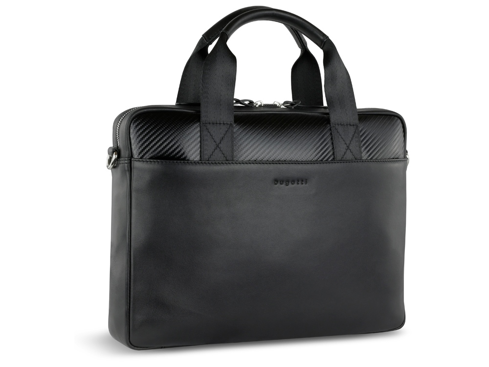 Портфель мужской BUGATTI Comet, чёрный, воловья кожа/полиэстер, 37х6х27 см-0