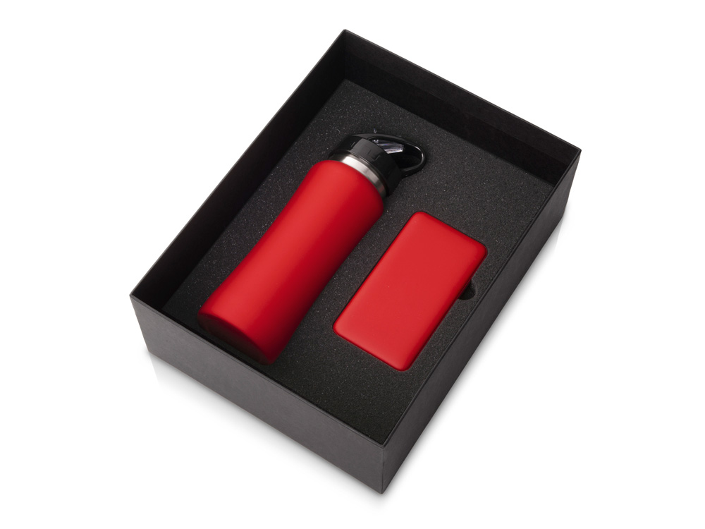 Подарочный набор с бутылкой для воды и повербанком С2, 10000 mAh, красный-0