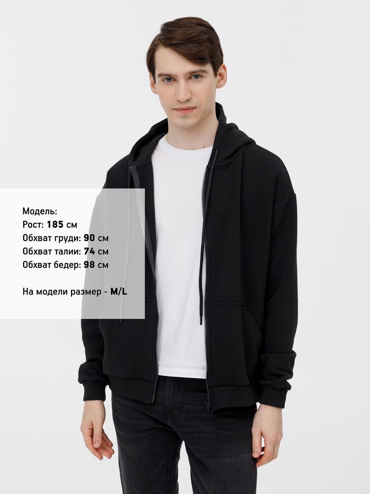 Толстовка унисекс оверсайз на молнии Zippy Terry, черная-3