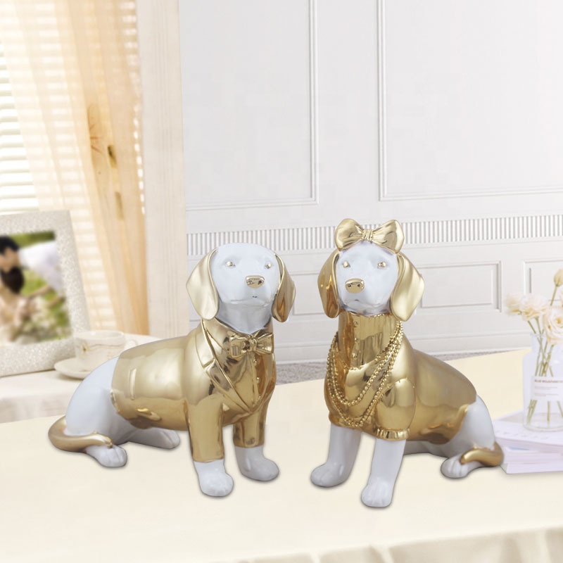 Набор статуэток &amp;quot;Влюбленные собачки&amp;quot;, Золотой-0