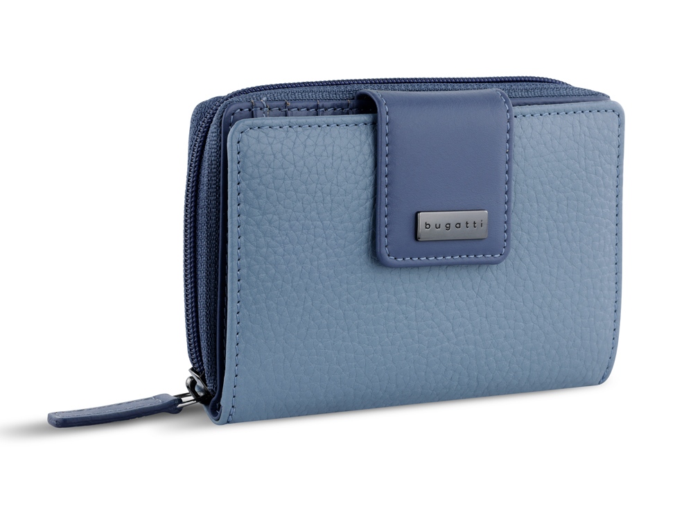 Кошелёк женский BUGATTI Sina, голубой, воловья кожа/полиэстер, 13,7х3х9,5 см-0