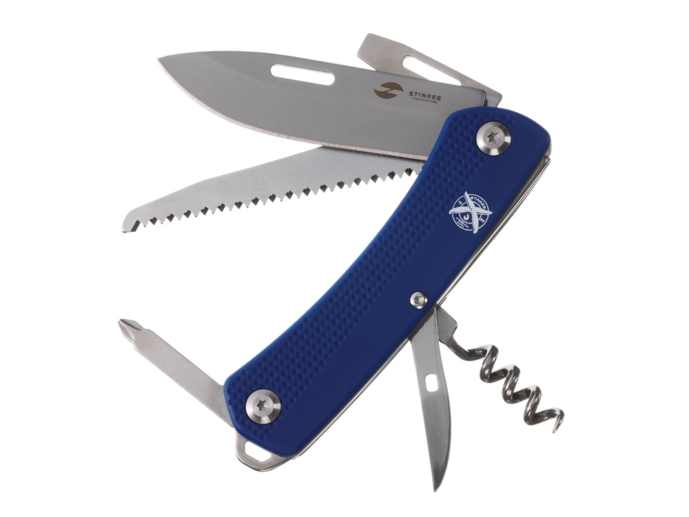 Нож перочинный Stinger, 103 мм, 10 функций, материал рукояти: АБС-пластик (синий)-0
