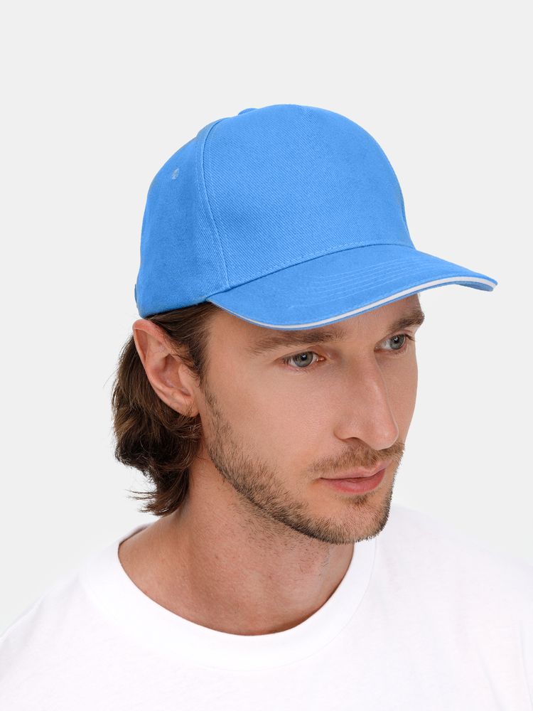 Бейсболка Classic 2.0, синяя с белым кантом-3