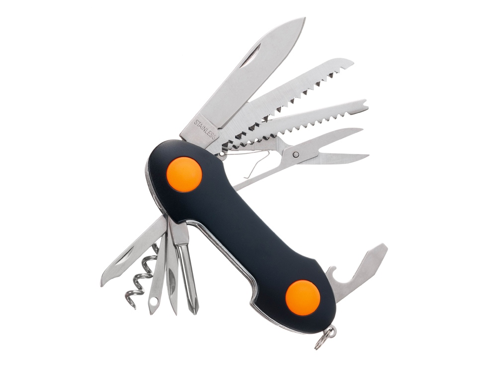 Нож перочинный Stinger, 96 мм, 15 функций, материал рукояти: алюминий, PP (черный/оранжевый)-3