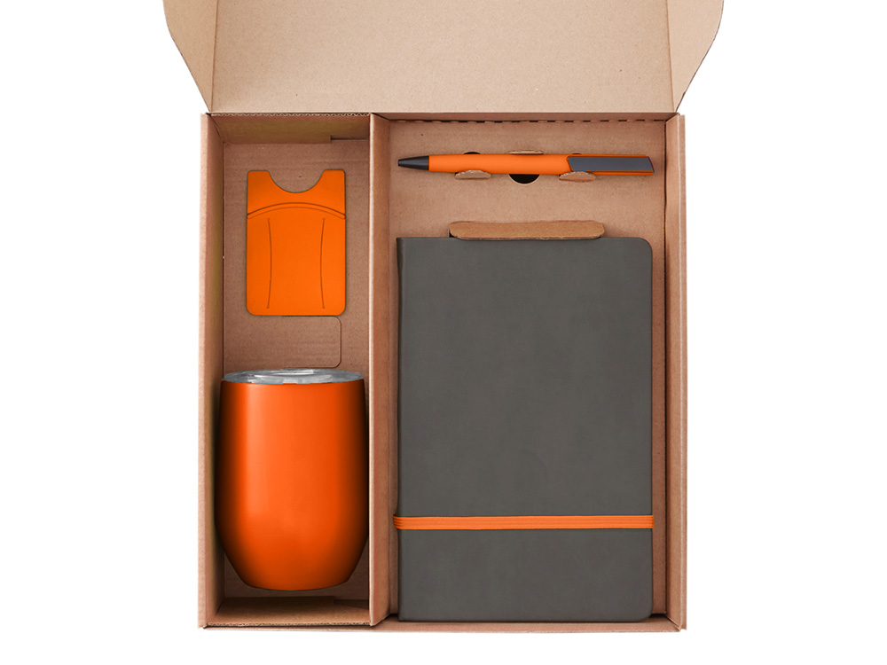 Набор с термокружкой, блокнотом, ручкой и ланчбоксом Refreshment, оранжевый-1