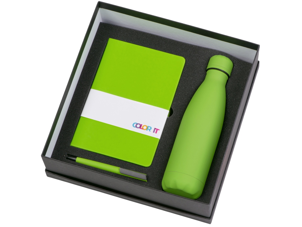 Подарочный набор c блокнотом C2, ручкой и термобутылкой, зеленое яблоко-1