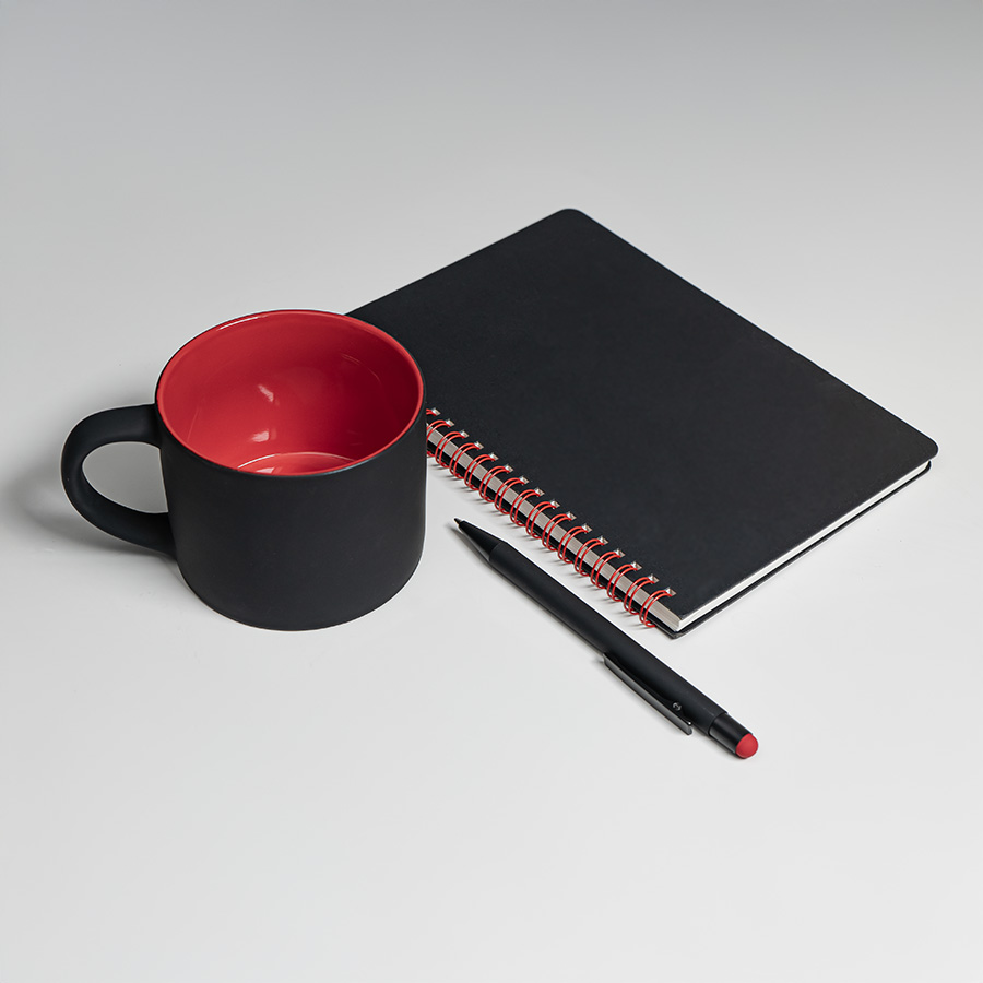 Набор подарочный FLAME: блокнот, ручка, кружка; черный/красный, черный, красный-1