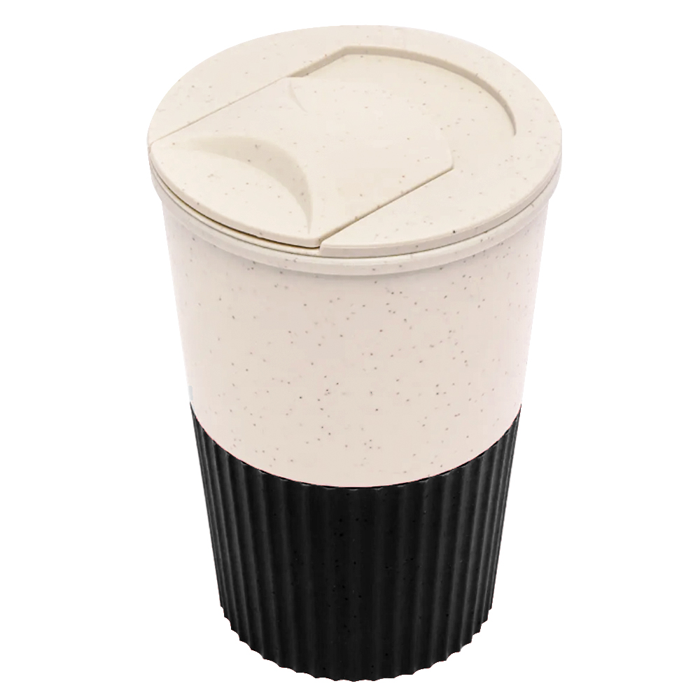 Термостакан пластиковый Wavy с манжетой, Чёрный-0