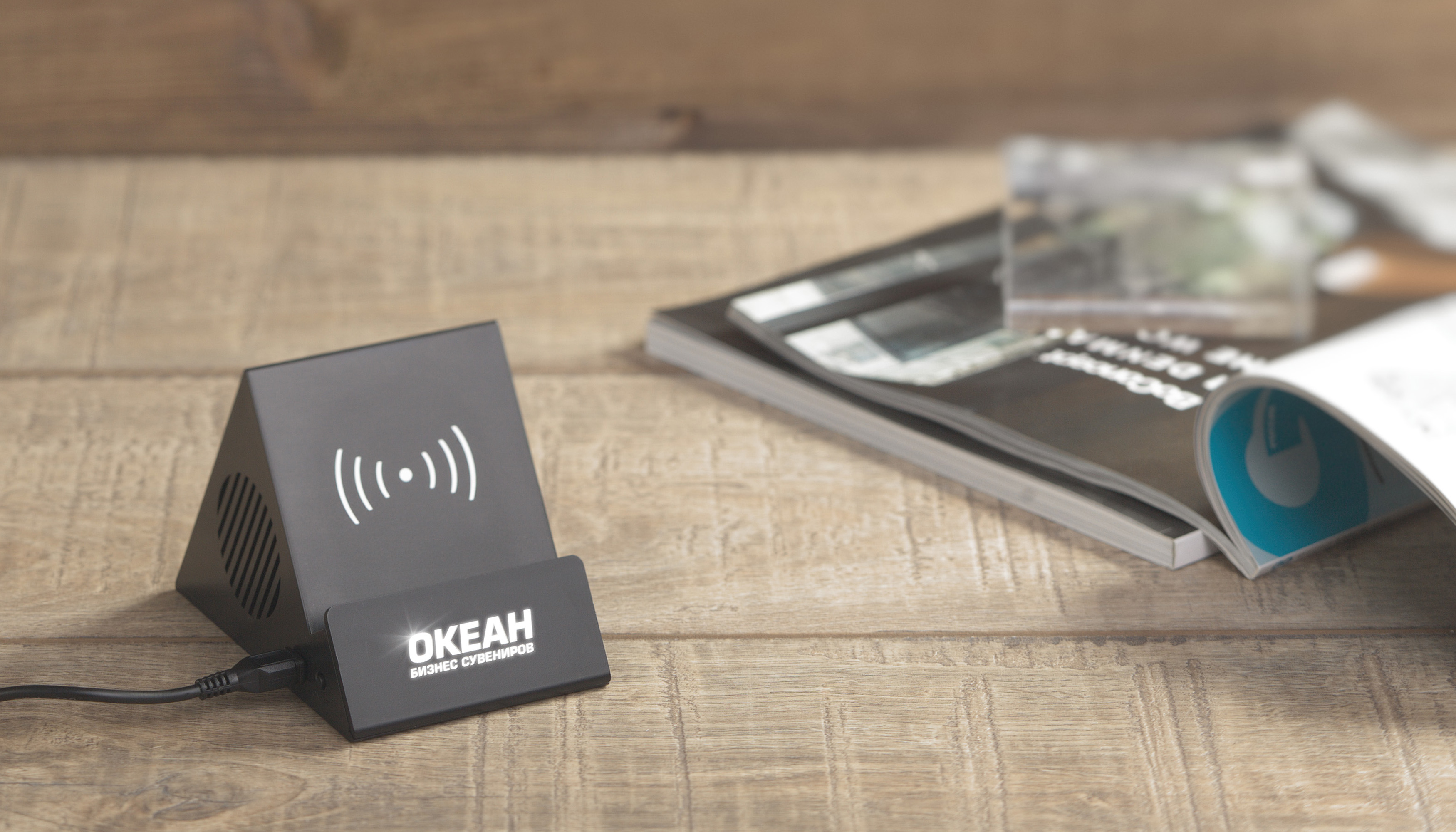 Bluetooth колонка-подставка "Rock" 3Вт с беспроводным зарядным устройством и подсветкой логотипа-1