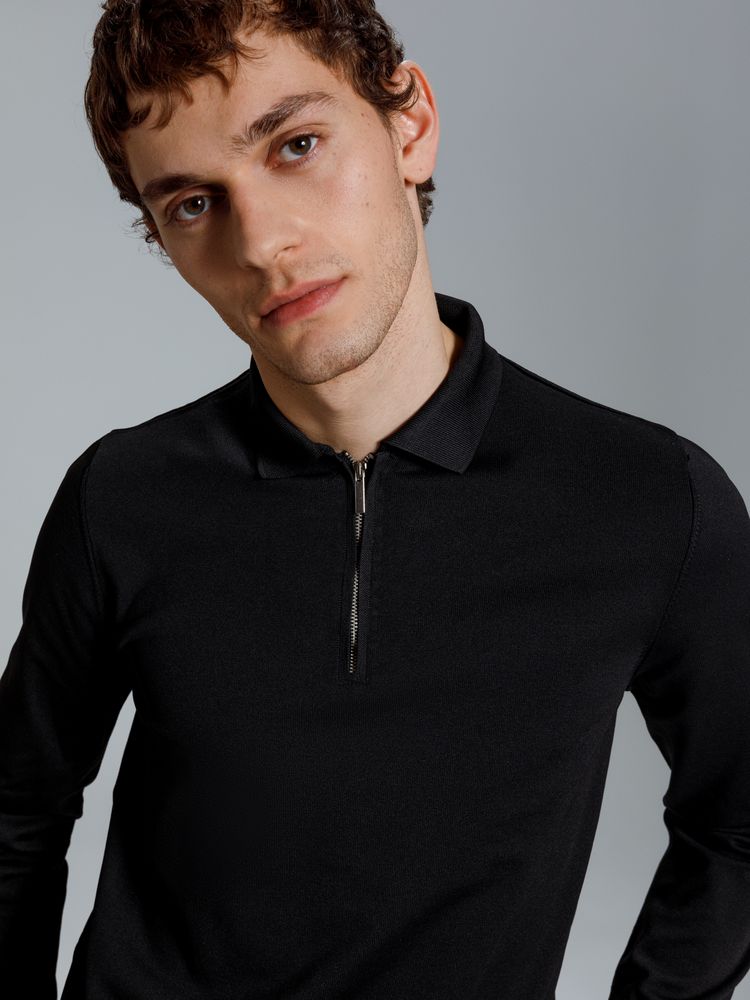 Рубашка поло мужская с длинным рукавом Terrazzo, черная-4