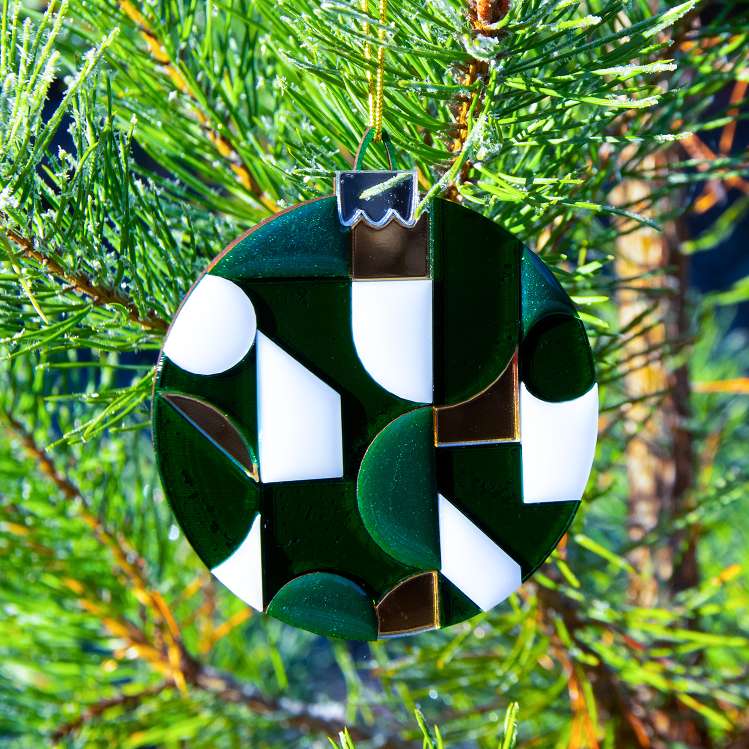 Ёлочное украшение Хундертвассер, коллекция ARTS`ME (зеленый с белым и с золотом)-4