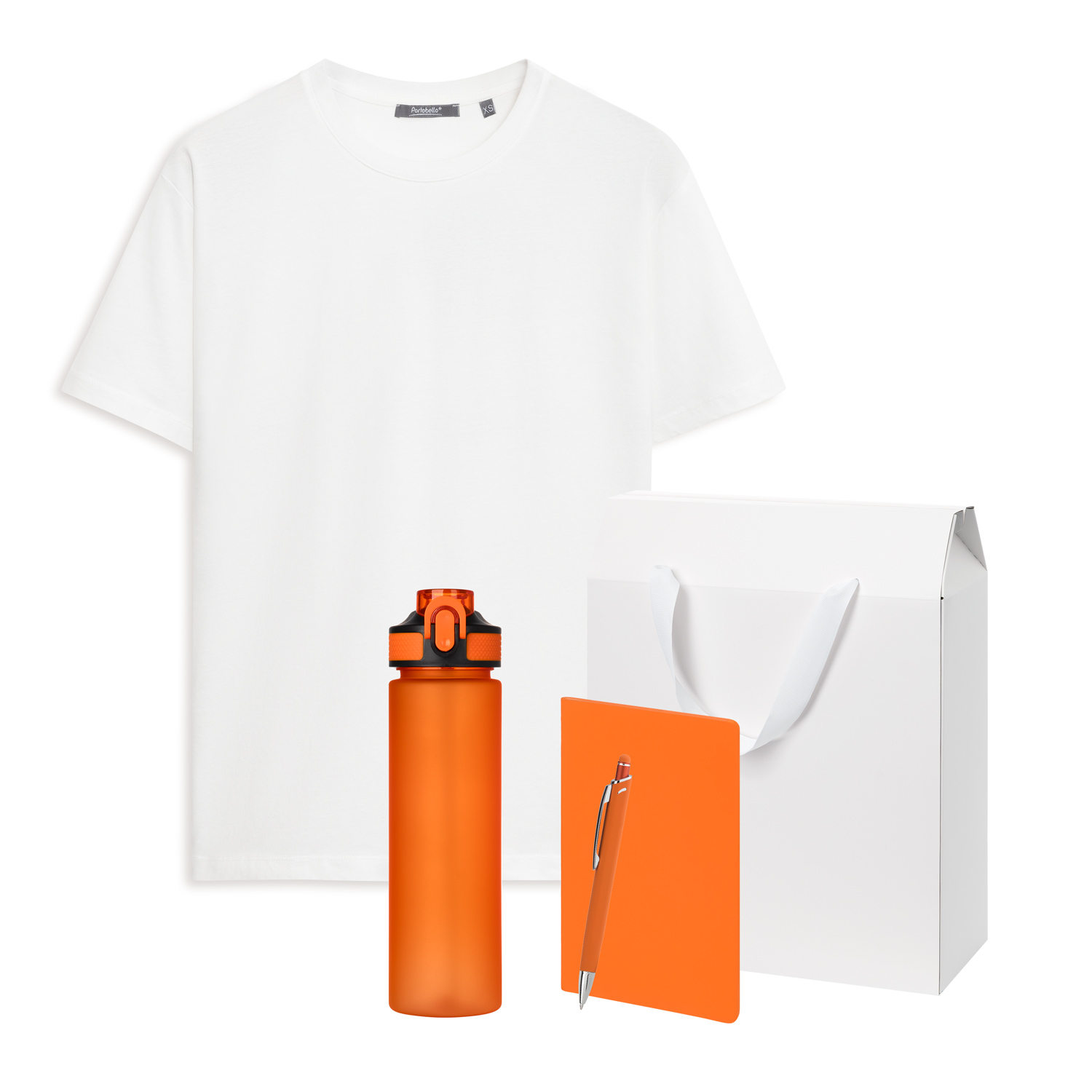 Набор с одеждой Крис (Kris) (футболка, бутылка, блокнот, ручка), оранжевый, S-0