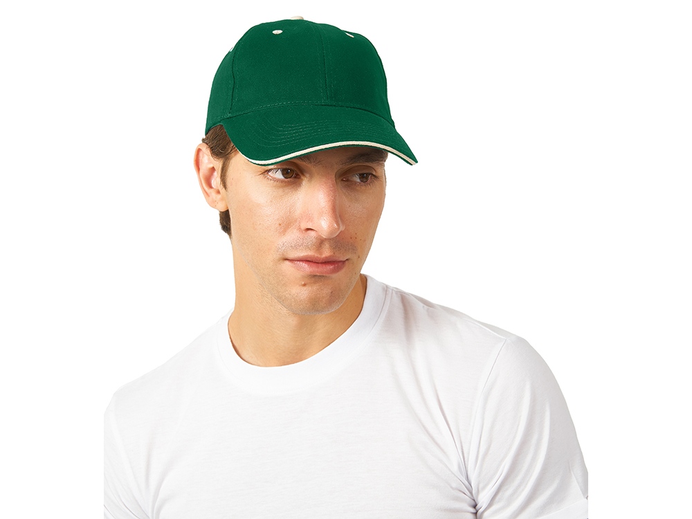 Бейсболка New Castle 6-ти панельная, зеленый/натуральный-1