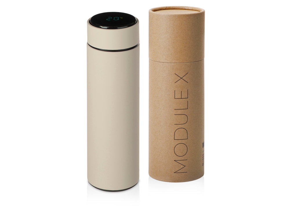 Вакуумный термос Module X с индикатором температуры, 500 мл, тубус, бежевый-0