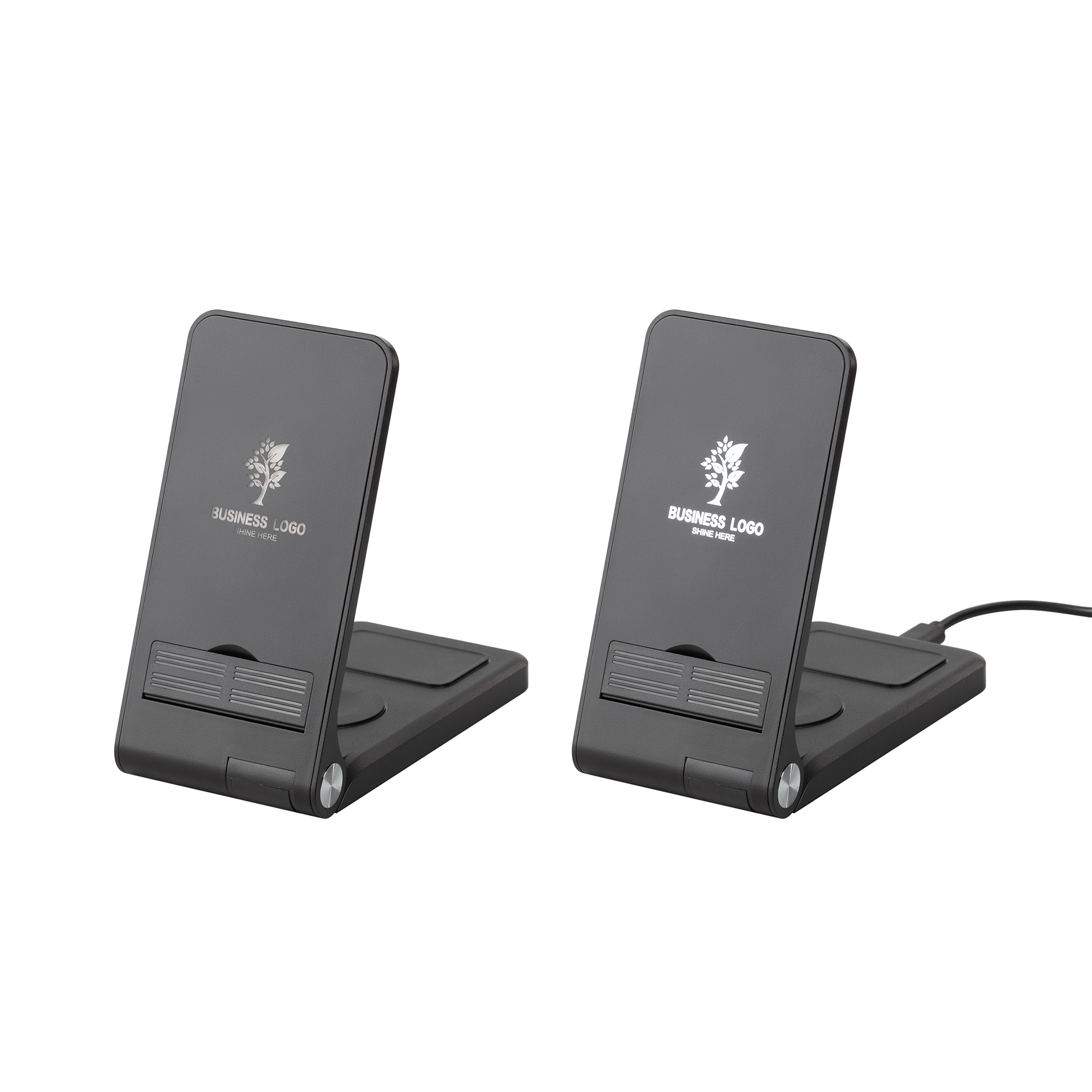 Складная беспроводная (15W) зарядная станция "Clap" с подсветкой логотипа и подставкой для смартфона-3