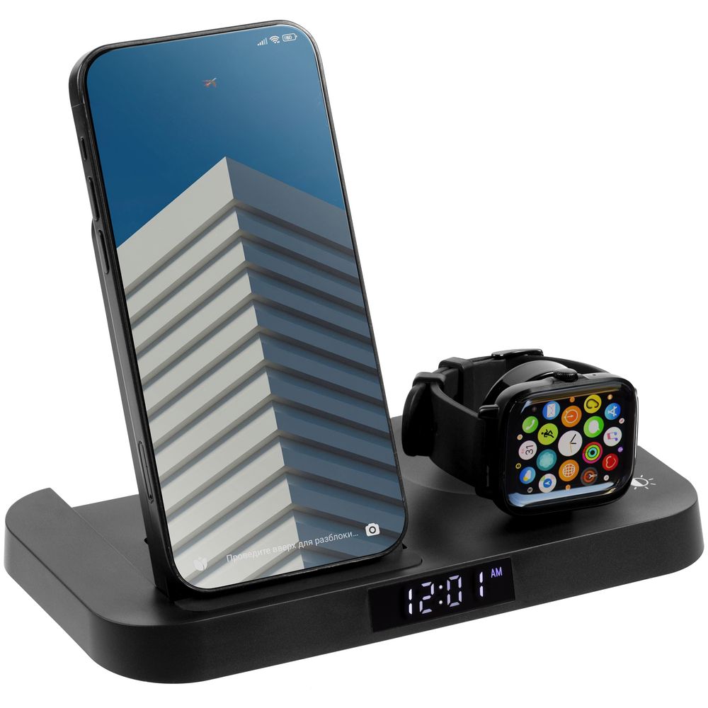 Зарядная станция с часами Clock Nest, черная-1