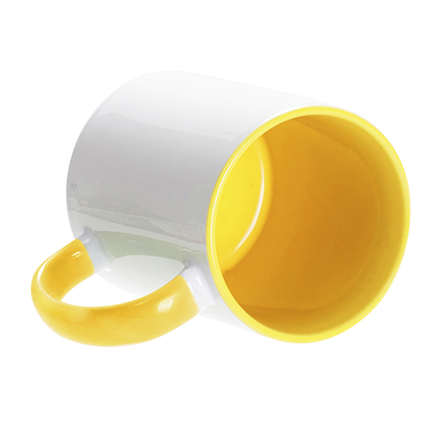 Кружка для сублимации, 330 мл, d=82 мм, стандарт А, белая, желтая внутри, желтая ручка, белый, желтый-1