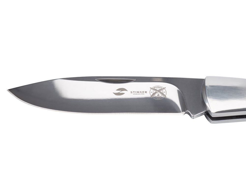 Нож складной Stinger, 104 мм, (серебристый), материал рукояти: сталь/дерево (серебристо-коричневый)-3