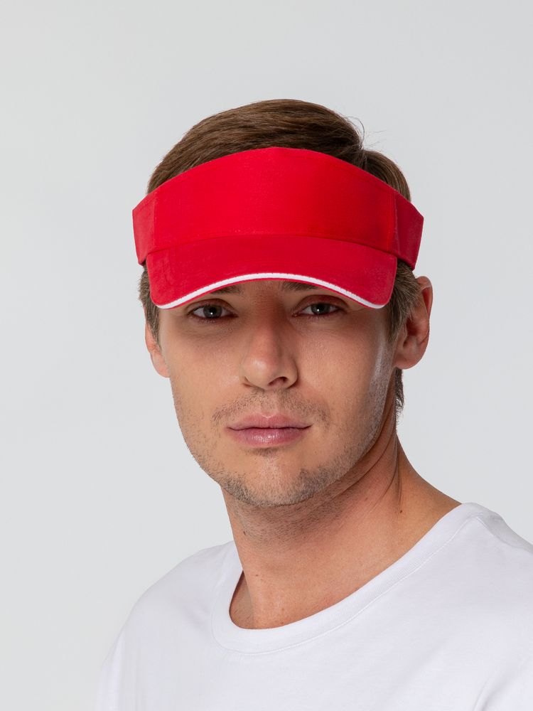 Козырек Active, красный с белым кантом-2