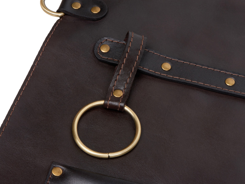 Фартук из натуральной кожи, материал: натуральная кожа КРС, цвет фартука: темно-коричневый, цвет ремней: коричневый тёмный, фурнитура из металлического сплава ЦАМ, цвет фурнитуры: антик, размер универсальный-8