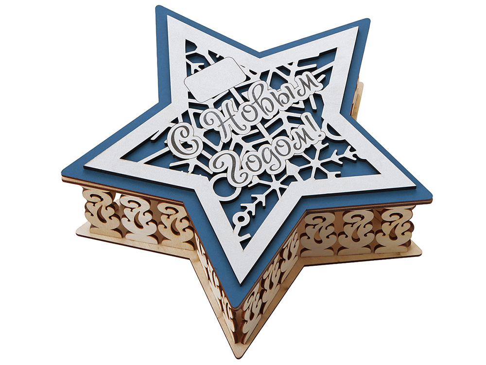 Шкатулка из фанеры в виде звезды Asteris, сине-серебристый-1